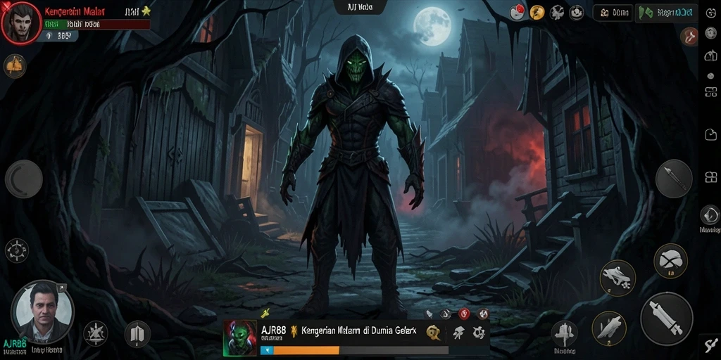 Screenshot gameplay yang menampilkan suasana kengerian di AJR88.