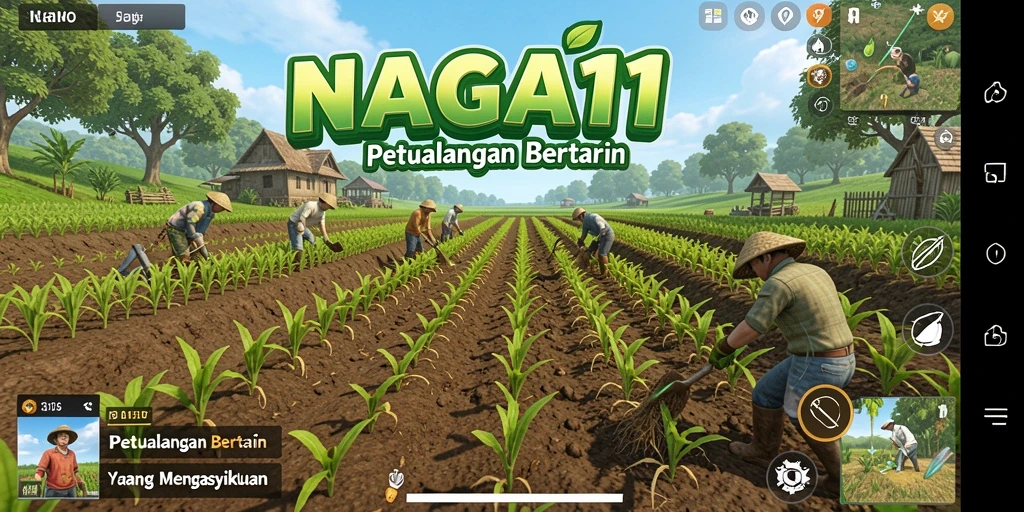 Screenshot gameplay NAGA11 menampilkan aktivitas bertani yang seru.